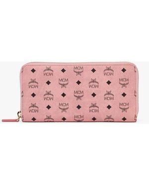 MCM Aren Zip Around Wallet In Visetos - Pink
