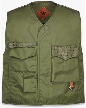 MCM Vest In Econyl And Monogram Print Leather - Green