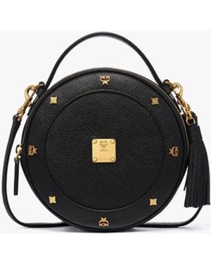 MCM Pina Tambourine Bag In Studded Calfskin - Black