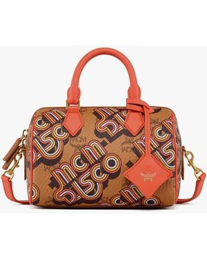 MCM Ella Boston Bag In Disco Visetos - Red