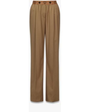 MCM Monogram Pants In Wool Twill - Natural