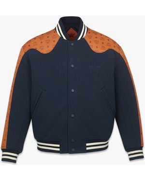MCM Ponte Varsity Jacket In Monogram Neoprene Jacquard - Blue