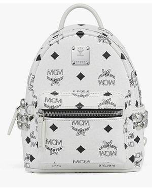 MCM Stark Bebe Boo Side Studs Backpack In Visetos - White