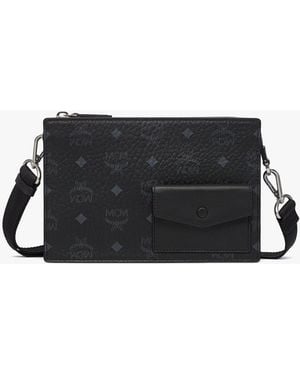 MCM Aren Standing Crossbody Pouch In Visetos - Black