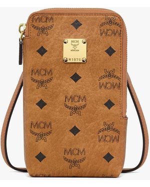 MCM Aren Phone Pouch In Visetos - Brown