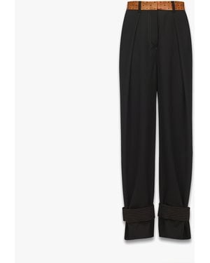 MCM Pants In Wool Twill And Monogram Print Leather - Black