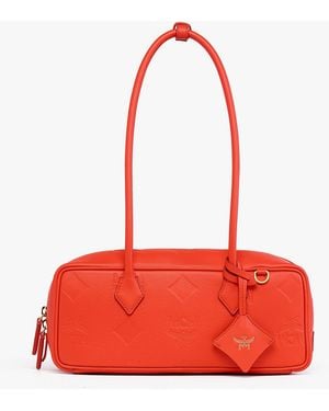 MCM Aren East West Shoulder Bag In Maxi Monogram Leather - Red