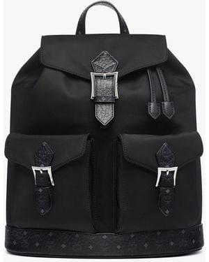 MCM Aren Drawstring Backpack In Econyl And Leather - Black