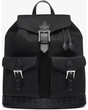 MCM Aren Drawstring Backpack In Econyl And Leather - Black