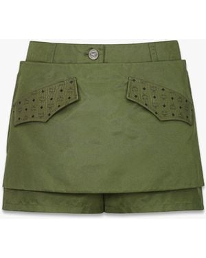 MCM Skirt-layered Shorts In Econyl And Monogram Print Leather - Green