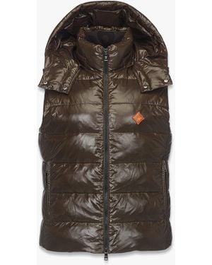 MCM Puffer Down Vest W/ Detachable Hood In Recycled Nylon - Brown