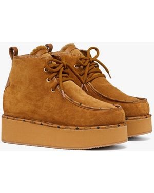 MCM Platform Boots In Calfskin Suede Leather - Brown