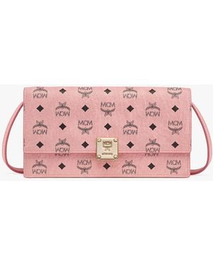 MCM Aren Crossbody Wallet In Visetos - Pink