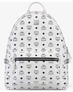 MCM Stark Side Studs Backpack In Visetos - White