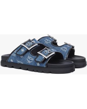MCM Monogram Sandals In Denim Jacquard - Blue