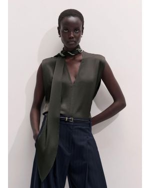 ME+EM Satin V Neck Shell Top + Tie - Blue