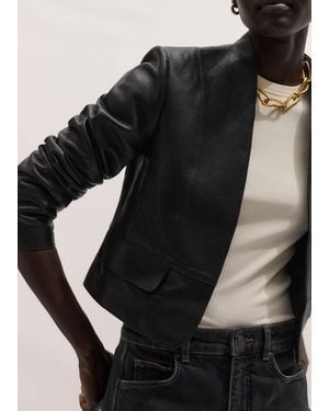 ME+EM Cropped Leather Jacket - Black