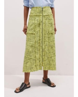 ME+EM Tweed Zip Front A-Line Midi Skirt - Green