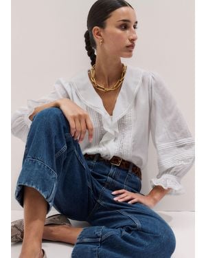 ME+EM Cotton Voile Ruffle Blouse - Blue