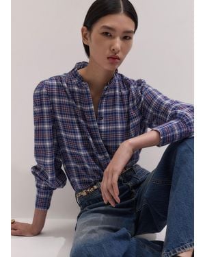 ME+EM Cotton Check Blouse - Blue