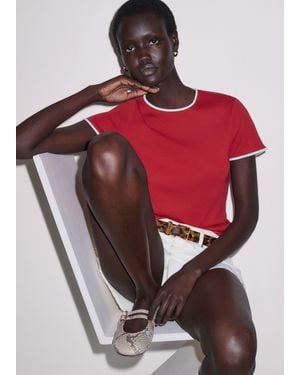 ME+EM Slim Ringer Tee Deep Carmine-Light Cream - Red