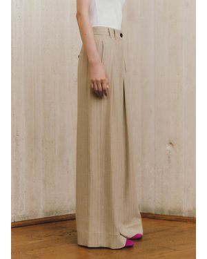 ME+EM Pinstripe Wide-Leg Pleat Front Trouser - Natural