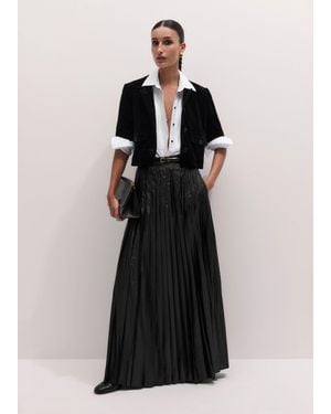 ME+EM Metallic Dramatic Pleated Full Length Skirt - Black
