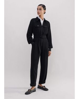 ME+EM Modern Twill Tapered-Leg Jumpsuit + Belt - Blue