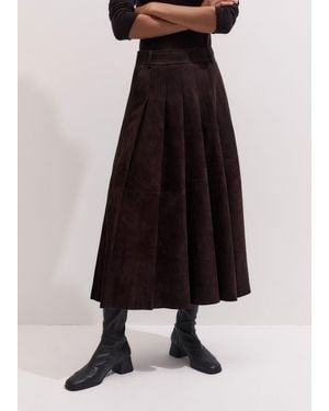 ME+EM Suede Pleated Maxi Skirt - Black