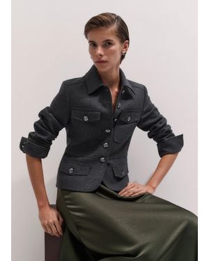 ME+EM Italian Wool Twill Military Jacket Melange - Black