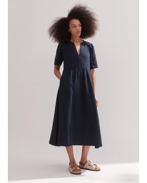 ME+EM Cheesecloth Relaxed Ruffle Midi Dress - Blue