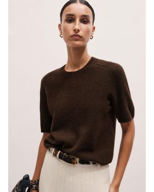 ME+EM Felted Merino Relaxed Knit Tee Warm Chocolate Melange - Black