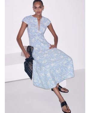 ME+EM Speckled Bloom Print Fit & Flare Maxi Dress-Light Cream - Blue