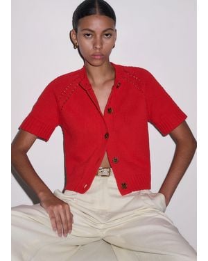 ME+EM Chunky Cotton Button-Through Knit Tee - Red