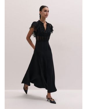ME+EM Pleat Trim Fabric Mix Maxi Dress + Slip - Black