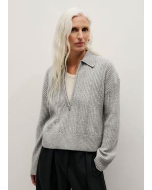 ME+EM Merino Cashmere Lace Stitch Polo Knit Shirt Mélange - Grey