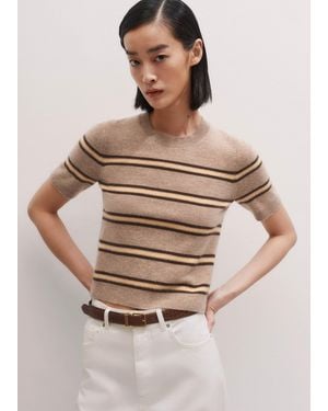 ME+EM Cashmere Stripe Crop Knit Tee - Natural