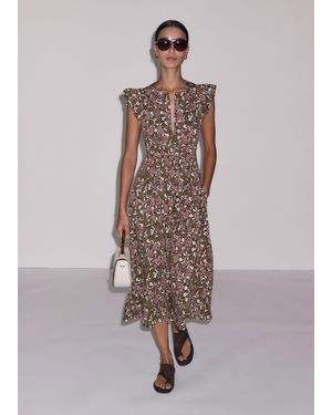 ME+EM Overgrown Floral Print Midi Dress Cinnamon Multi - Multicolour