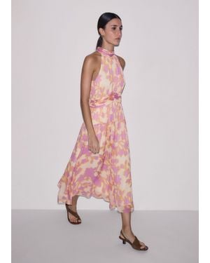 ME+EM Shadow Paradise Print Halterneck Midi Dress - Pink