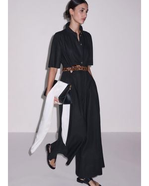 ME+EM Crease-Less Linen Cropped Jumpsuit + Belt - Black