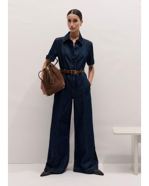 ME+EM Relaxed Wide Leg Jumpsuit + Belt - Blue