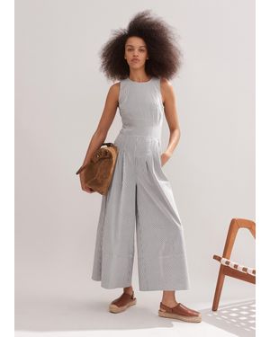ME+EM Cotton Seersucker Stripe Wide-Leg Jumpsuit - White
