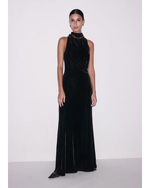ME+EM Silk Blend Velvet Draped Full Length Dress - Black