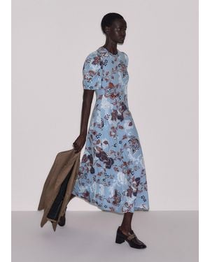 ME+EM Grand Paisley Print Pouf Sleeve Maxi Dress - Blue