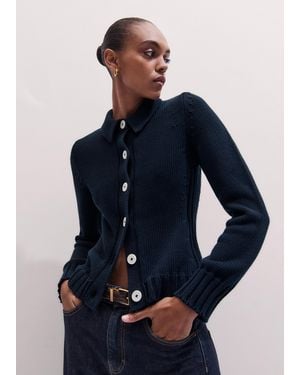 ME+EM Slim Collared Cardigan - Blue