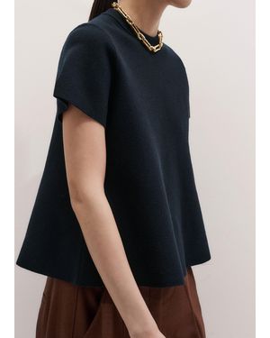 ME+EM Wool Stretch Short Sleeve Swing Knit Top - Blue