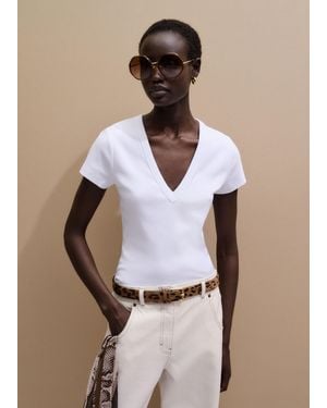 ME+EM Ultimate Fitted Rib V-Neck Tee - White
