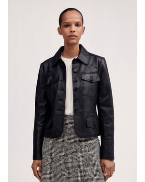 ME+EM Washed Leather Utility Jacket - Black