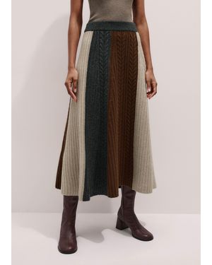 ME+EM Merino Cashmere Patched Cable Knit Maxi Skirt - Brown