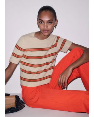ME+EM Cashmere Stripe Crop Knit Tee - Red